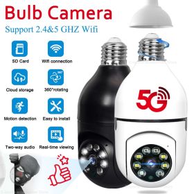 5G Wifi E27 Bulb Surveillance Camera Night Vision Full Color Automatic Human Tracking 4X Digital Zoom Video Security Monitor Cam (Ships From: China, Sensor Size: White Camera 128G)
